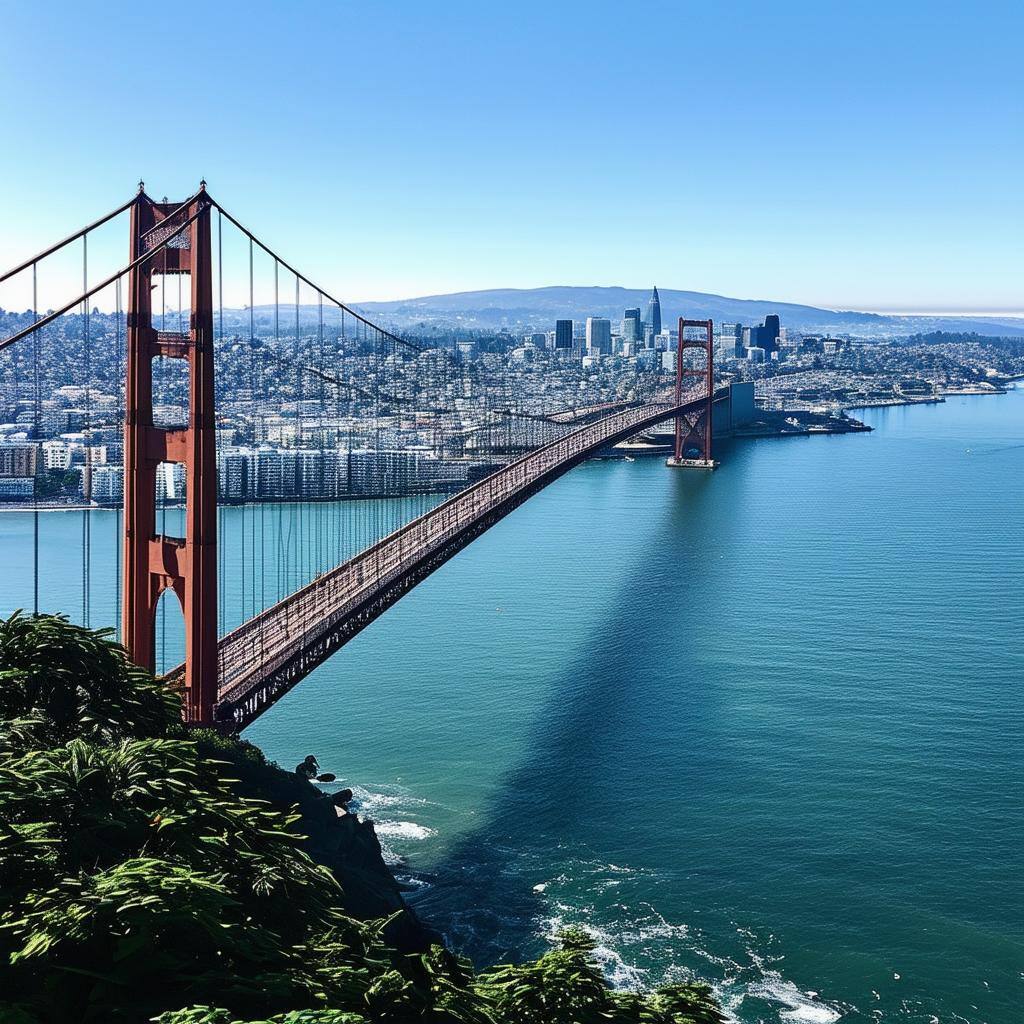 San Francisco Bay with city and bridge